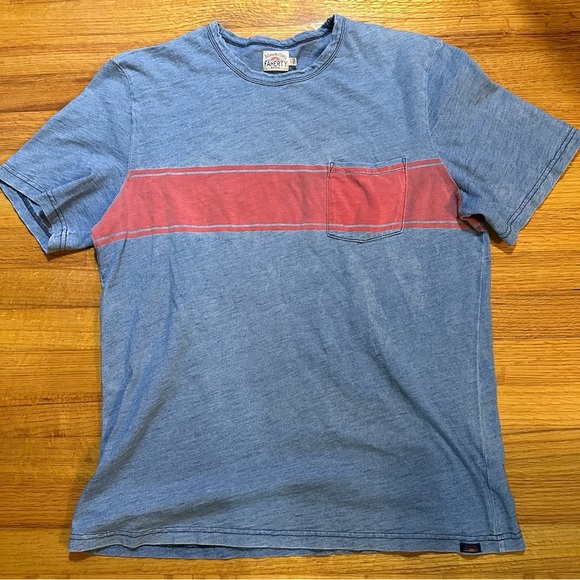FAHERTY SURF STRIPE POCKET TEE - MEDIUM WASH INDIGO & RED Size L (a2 - Picture 2 of 13